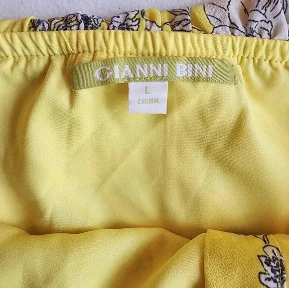 Gianni Bini Aida Floral  Print Off Shoulder Dress Yellow / Ivory Size L NWT - Picture 9 of 15